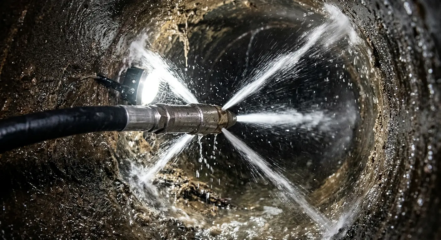High-pressure hydro jetting nozzle cleaning sewer pipe for Storm Drain Cleaning in Middletown